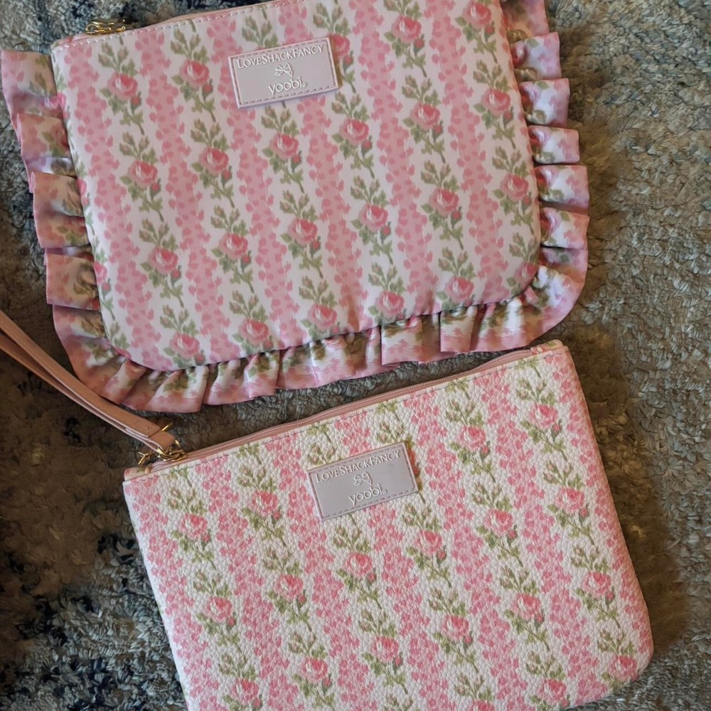 LoveShackFancy blooming heirloom / strawberry macaroon wristlet / flat pouch